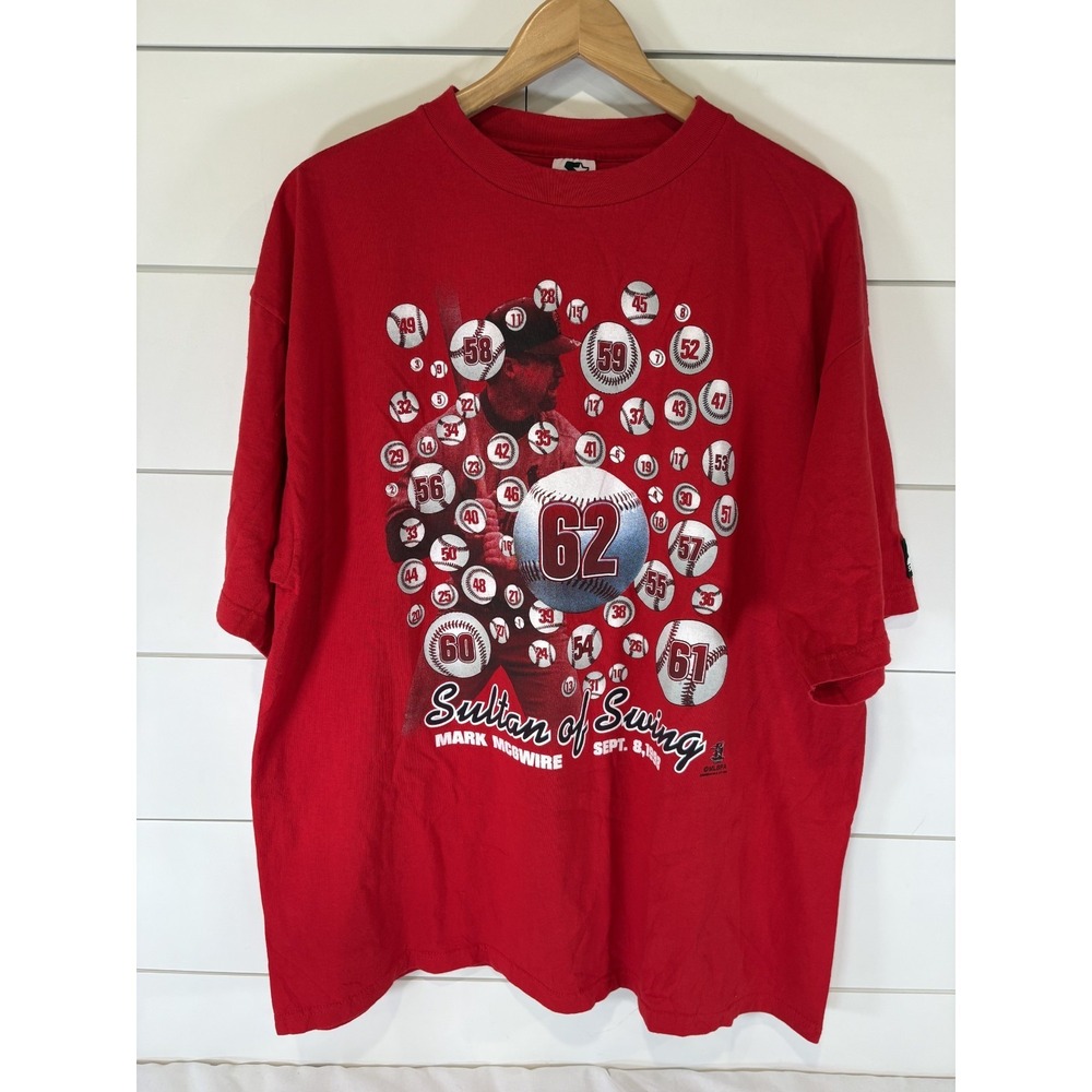 Vintage Mark McGwire T-Shirt Mens XL Red Starter Sultan of Swing Home Runs 90s
